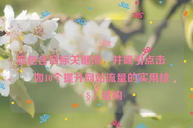 應(yīng)包含目標(biāo)關(guān)鍵詞，并吸引點(diǎn)擊（如10個(gè)提升網(wǎng)站流量的實(shí)用技巧）結(jié)構(gòu)