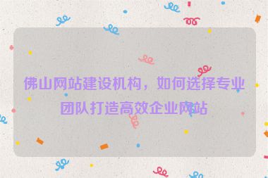佛山網(wǎng)站建設(shè)機構(gòu)，如何選擇專業(yè)團隊打造高效企業(yè)網(wǎng)站