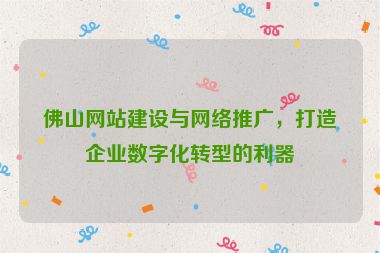 佛山網(wǎng)站建設(shè)與網(wǎng)絡(luò)推廣，打造企業(yè)數(shù)字化轉(zhuǎn)型的利器