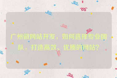廣州做網(wǎng)站開發(fā)，如何選擇專業(yè)團(tuán)隊(duì)，打造高效、優(yōu)質(zhì)的網(wǎng)站？