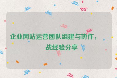 企業(yè)網(wǎng)站運(yùn)營團(tuán)隊組建與協(xié)作，實戰(zhàn)經(jīng)驗分享