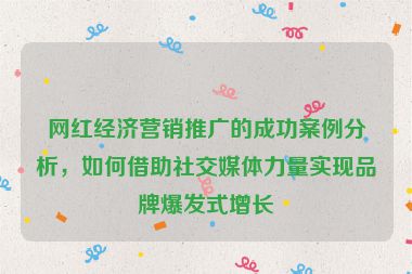 網(wǎng)紅經(jīng)濟(jì)營(yíng)銷推廣的成功案例分析，如何借助社交媒體力量實(shí)現(xiàn)品牌爆發(fā)式增長(zhǎng)