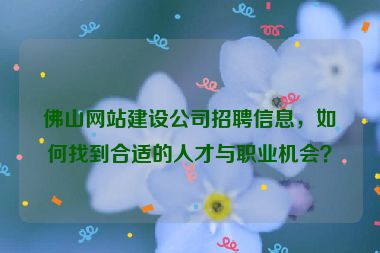 佛山網站建設公司招聘信息，如何找到合適的人才與職業(yè)機會？