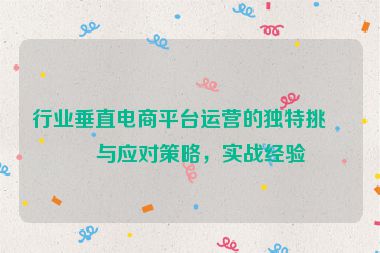 行業(yè)垂直電商平臺運營的獨特挑戰(zhàn)與應對策略，實戰(zhàn)經(jīng)驗