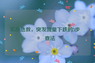 實戰(zhàn)急救，突發(fā)流量下跌的5步排查法