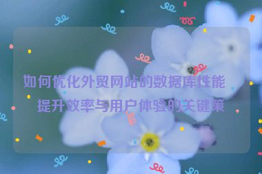 如何優(yōu)化外貿(mào)網(wǎng)站的數(shù)據(jù)庫性能，提升效率與用戶體驗(yàn)的關(guān)鍵策略
