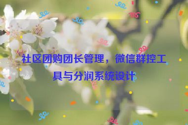 社區(qū)團(tuán)購(gòu)團(tuán)長(zhǎng)管理，微信群控工具與分潤(rùn)系統(tǒng)設(shè)計(jì)